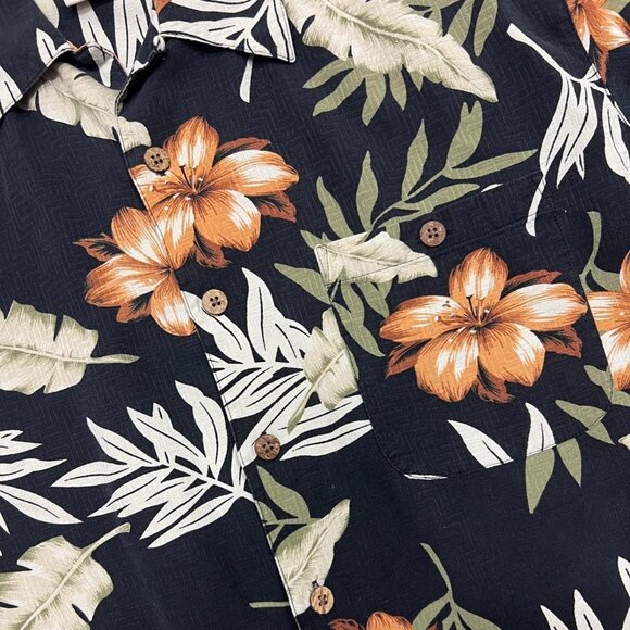Men’s Vintage Banana Cabana 100% Silk‎ Black Hawaiian Button Up Dress Shirt Size - Picture 3 of 6